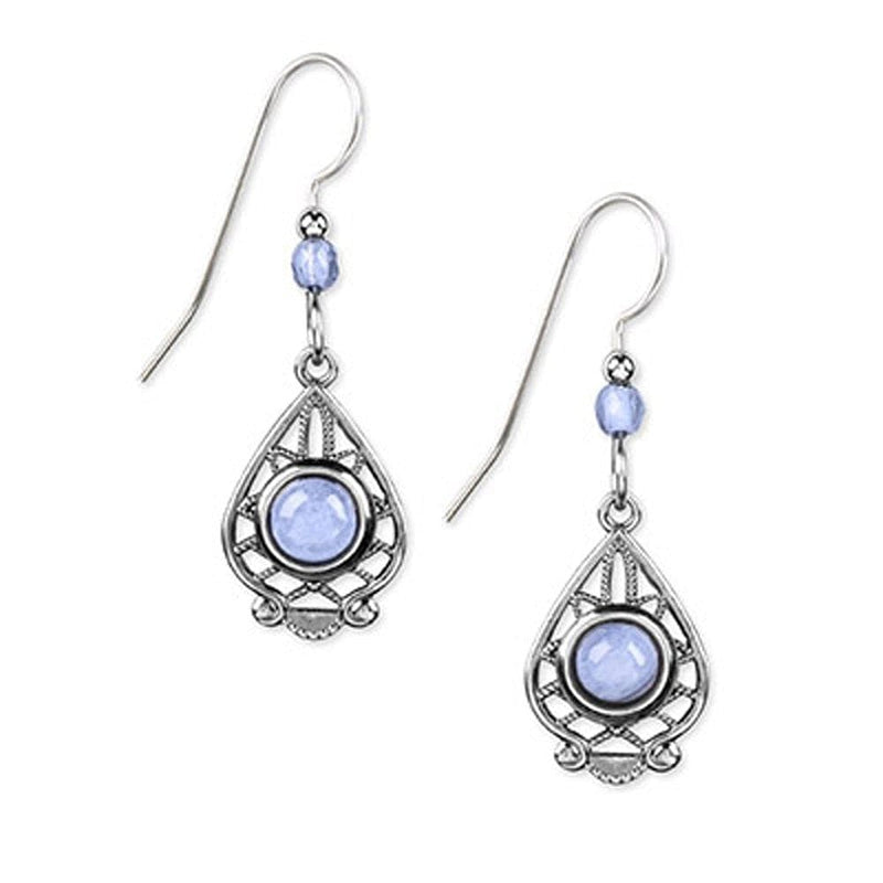Silvertone Dangle Earrings With Agate Stone - Shelburne Country Store