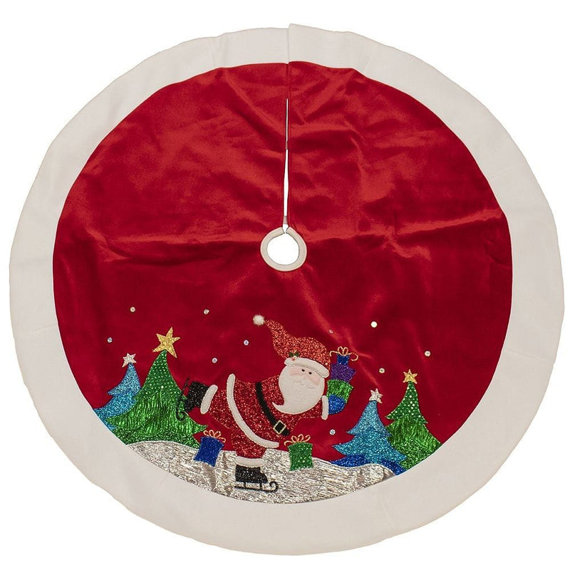 Red and White Velvet Santa Tree Skirt - Shelburne Country Store