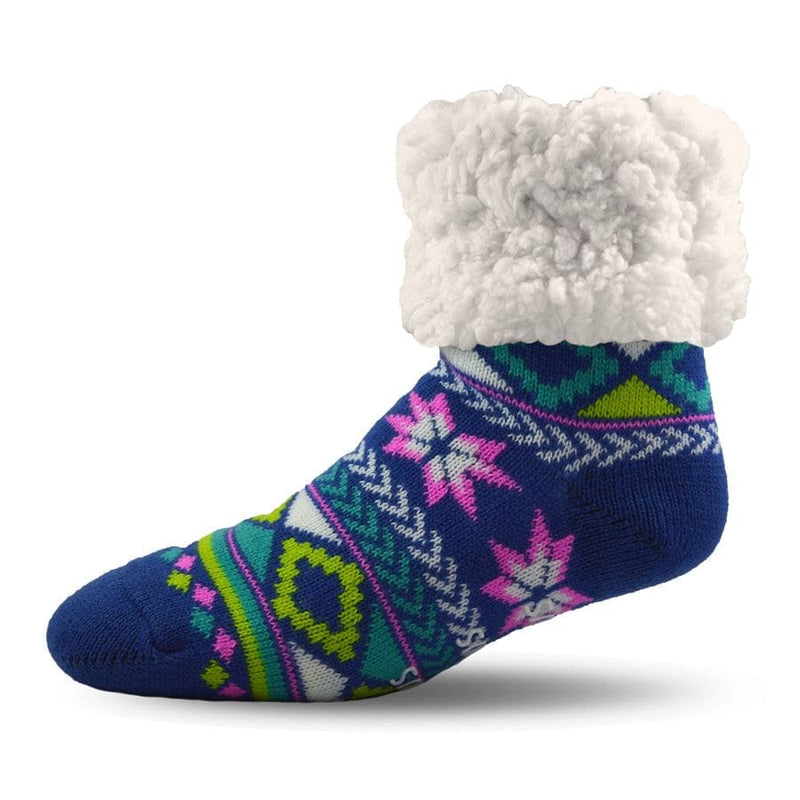 Extra Fuzzy Slipper Socks - Geometric - Blue - Shelburne Country Store