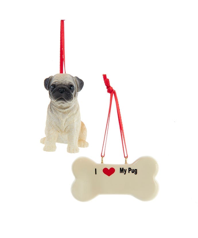 I love My Pug With Dog Bone Ornaments - Shelburne Country Store