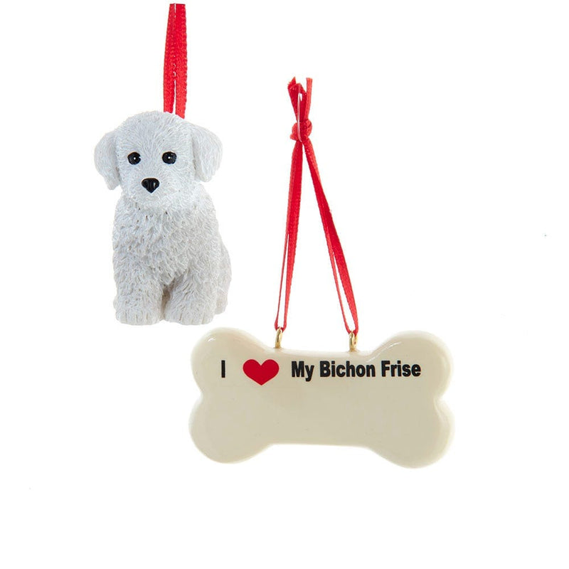 Dog With Dog Bone Ornament set -  Bichon Frise - Shelburne Country Store