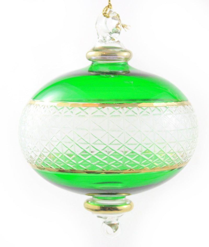Full Size Etched Sphere with Dangles Ornament -  Christmas Green - Shelburne Country Store