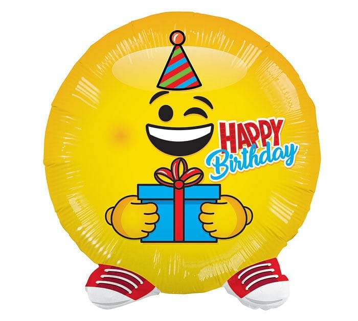 Emoticon Holding A Gift Foil Mylar Balloon - Shelburne Country Store