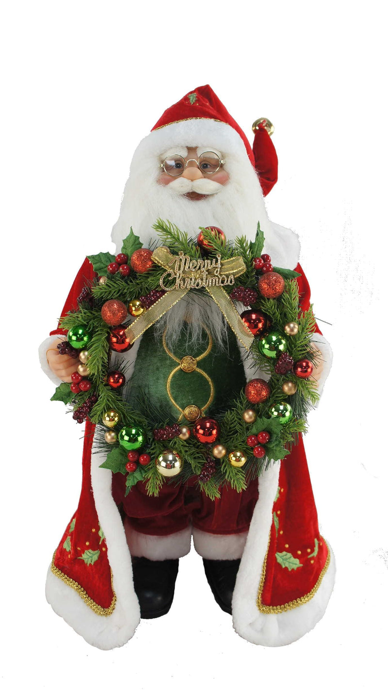 Standing Santa Holding a Wreath - 24 Inch - Shelburne Country Store