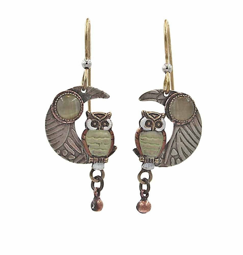 Owl On Crescent Moon  Earrings - Shelburne Country Store