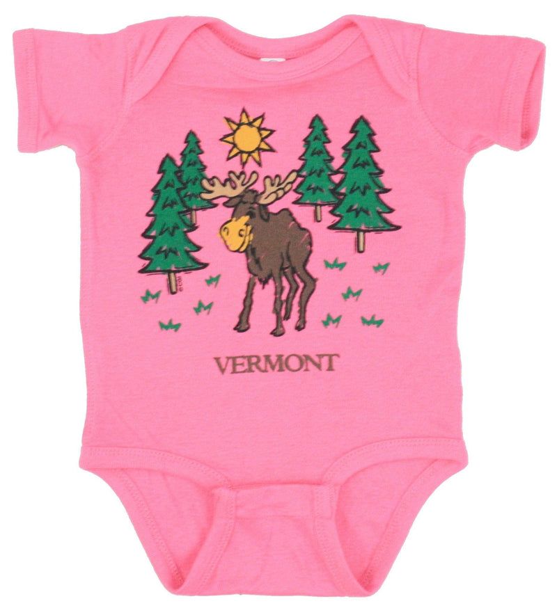 Vermont Camping Moose Romper - Raspberry - - Shelburne Country Store