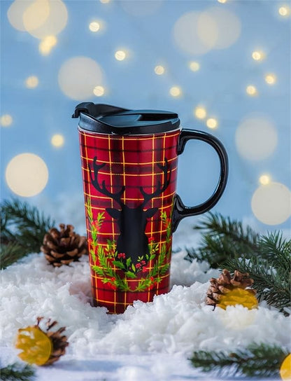Ceramic Travel Cup, 17 oz. with Gift Box - Plaid Staf - Shelburne Country Store