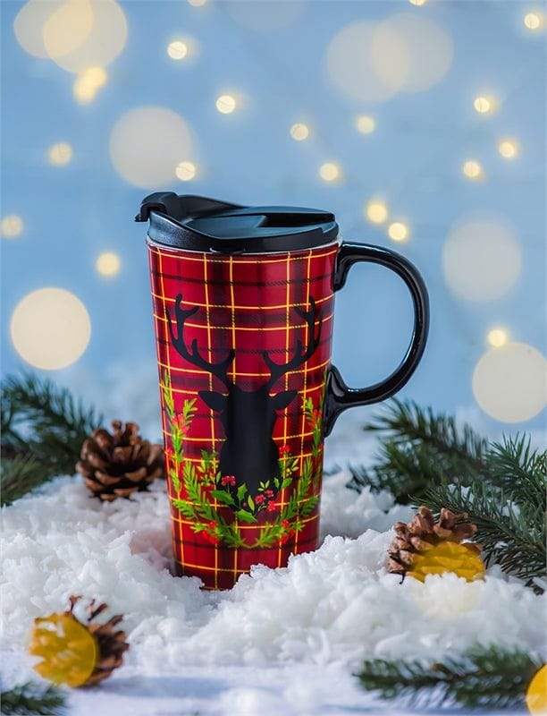 Ceramic Travel Cup, 17 oz. with Gift Box - Plaid Staf - Shelburne Country Store