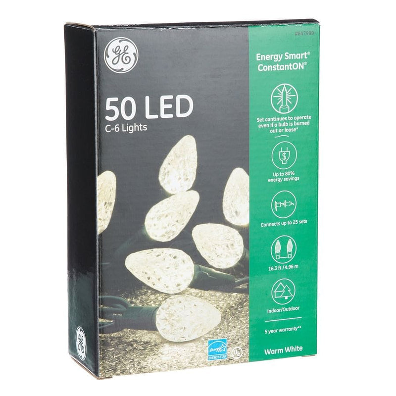 GE 50 LED C6 String Light - Warm White / Green Wire - Shelburne Country Store