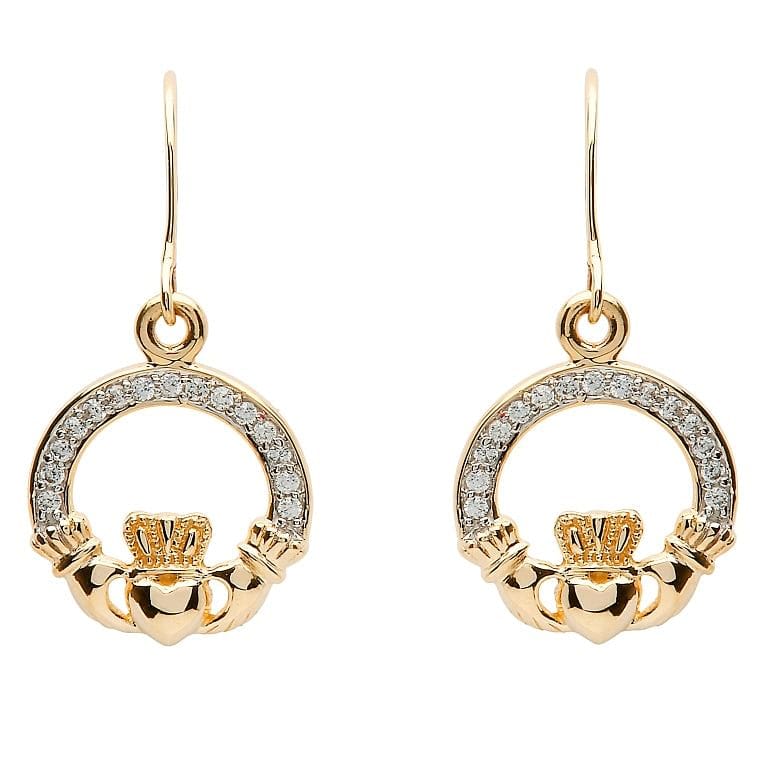 Claddagh Pave Set Earrings 10K Gold - Shelburne Country Store
