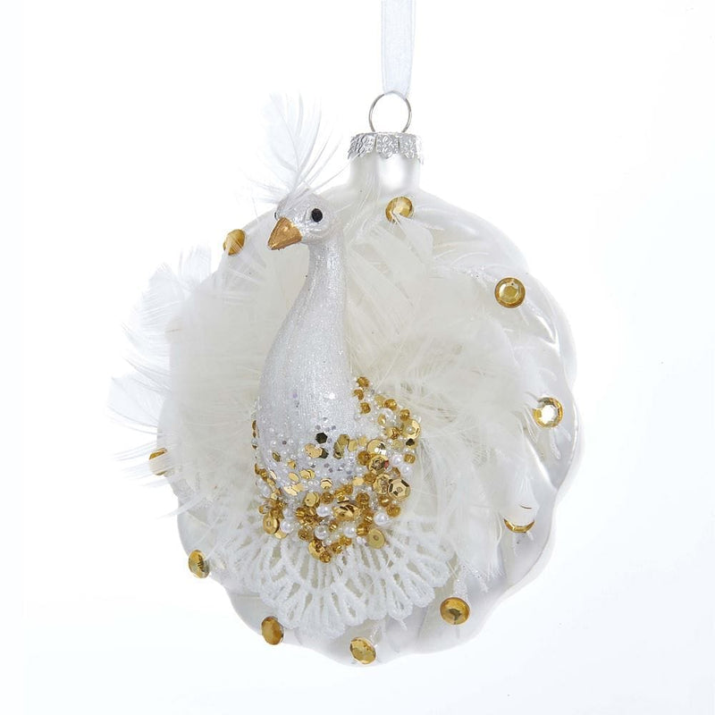 Glass White Peacock With Gold Accents Ornament - Shelburne Country Store