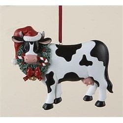 Resin Christmas Cow Ornament - Wreath - Shelburne Country Store