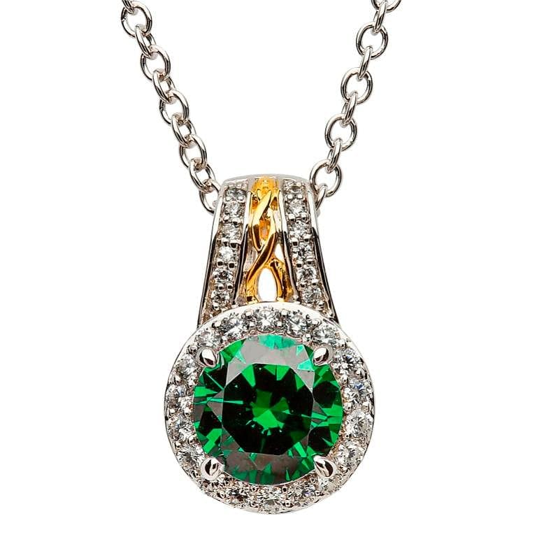 Round Halo Green/Cubic Zirconia Necklace - Shelburne Country Store
