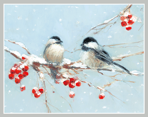 Birds On Branch - Christmas Card Box - 16 Cards (3.75'' x 4.75'') - Shelburne Country Store