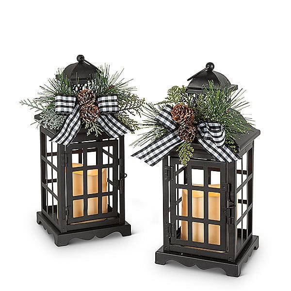 Battery Lighted Metal Holiday Lanterns Set of 2 - Shelburne Country Store