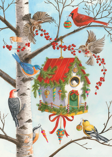 Decorated Birdhouse Christmas Cards - 16 Piece Set - Shelburne Country Store