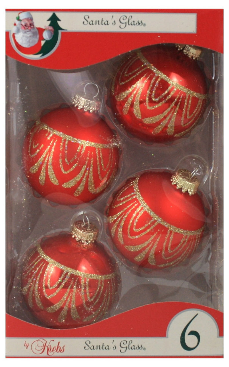Krebs Value Glass Ball 4 pack - Red Palm Swag - Shelburne Country Store