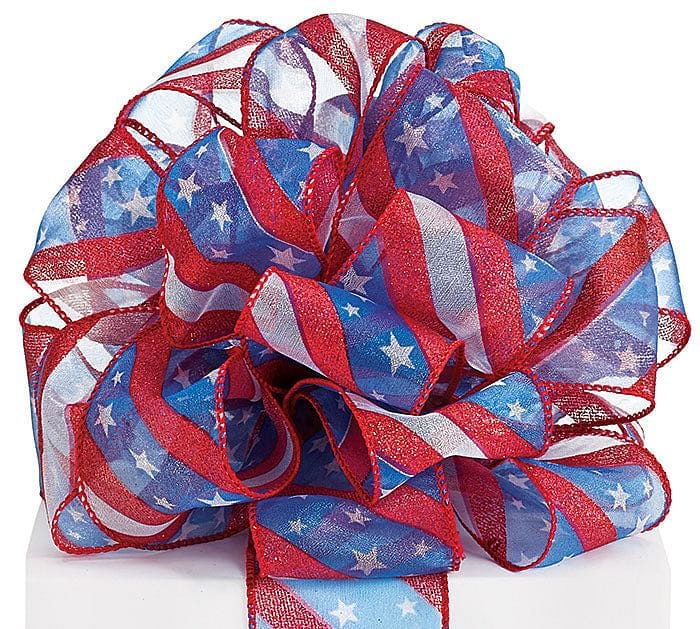 #40 STARS AND STRIPES SHEER WIRED RIBBON  Per Yard - Shelburne Country Store