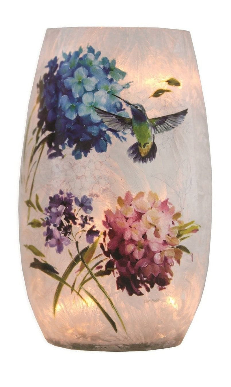 Lighted 5 Inch Vase - Hydrangea & Hummingbirds - - Shelburne Country Store