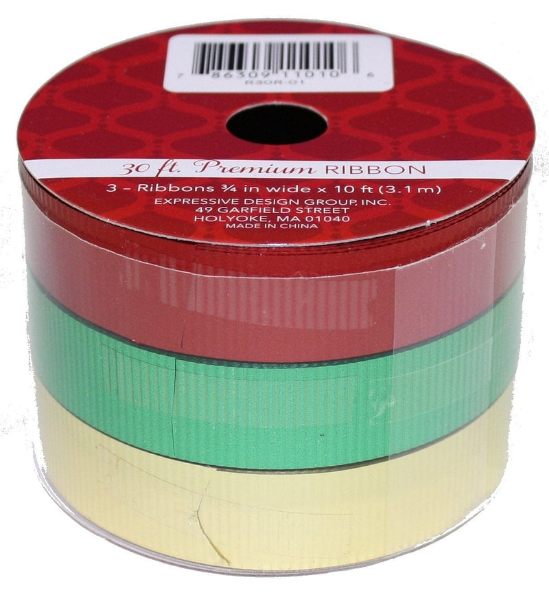10 Foot Premium Ribbon 3 Piece Set - Red/Green/Gold - Shelburne Country Store