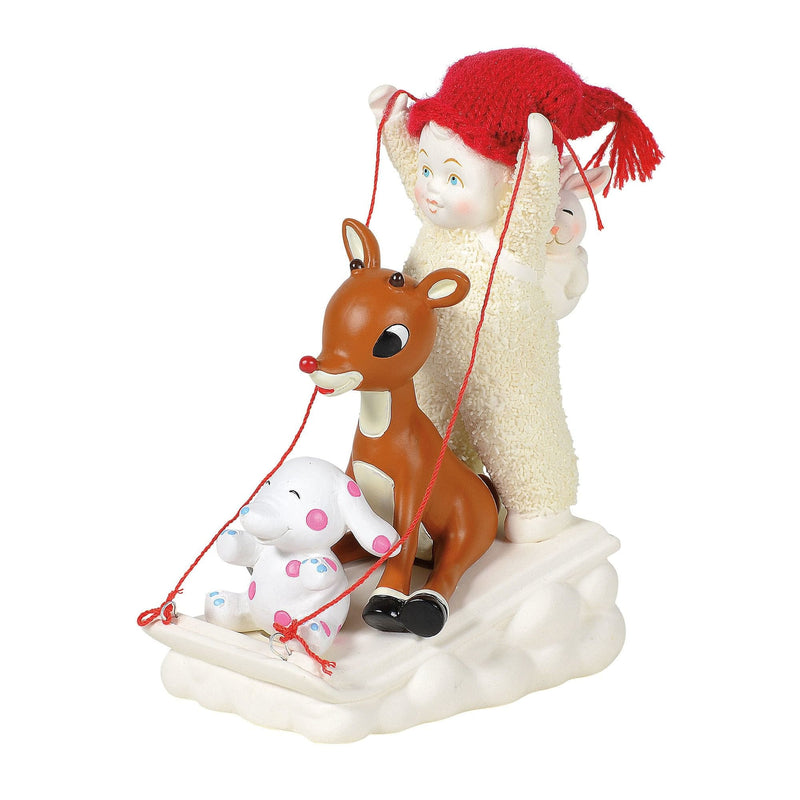 Sledding with Rudolph Figurine - Shelburne Country Store