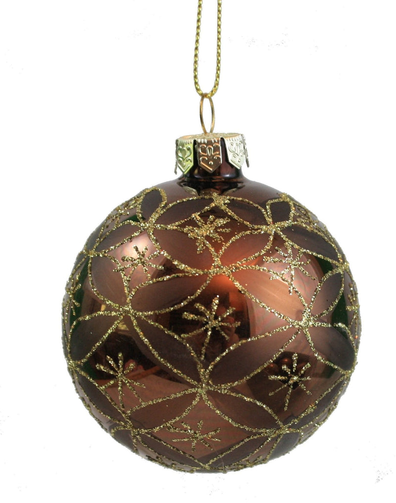Brown and Taupe  With Gold Glitter 67mm Glass Ornament 4 Pack - Shelburne Country Store
