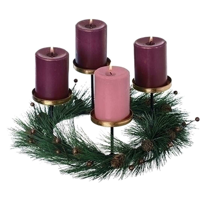 19 Inch Brass Advent Wreath With Pine - Shelburne Country Store
