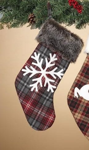 20" Plaid Holiday Stocking - Snowflake - Shelburne Country Store