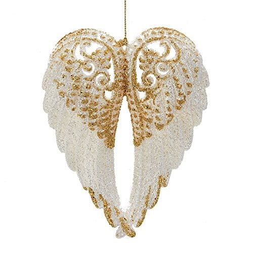 6 Inch Acrylc White Wing With Gold Glitter - Shelburne Country Store