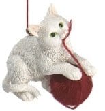 Cat With Yarn Ornament - White Red - Shelburne Country Store