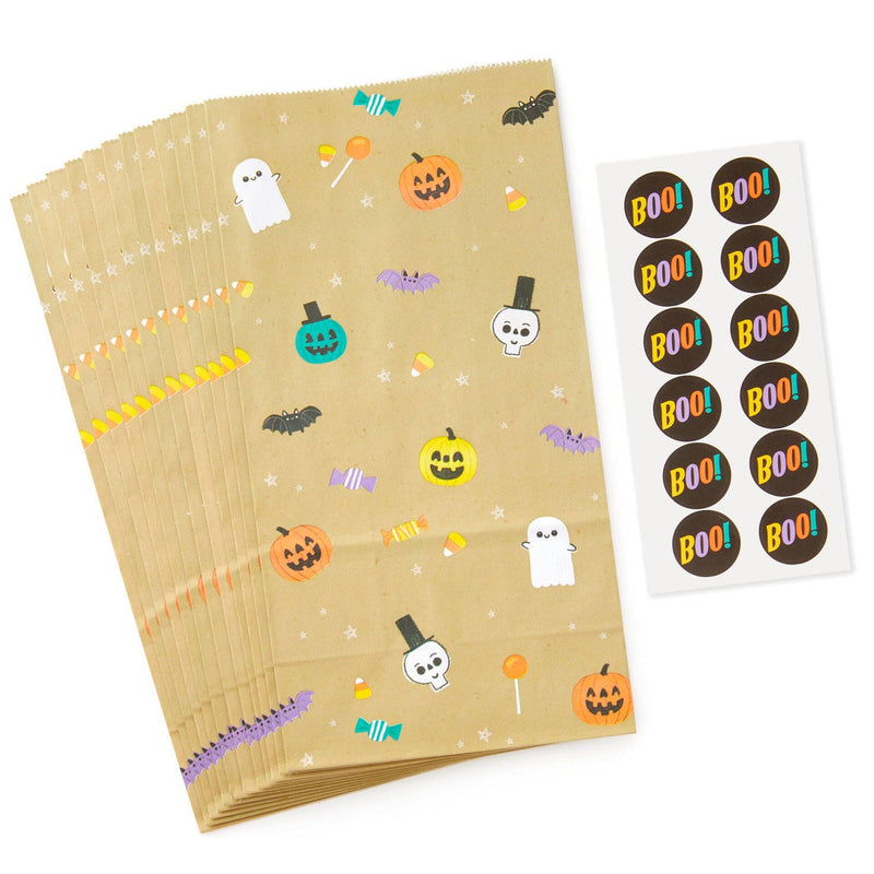 Halloween 12-Pack Kraft Paper Goodie Bags With Stickers - Shelburne Country Store