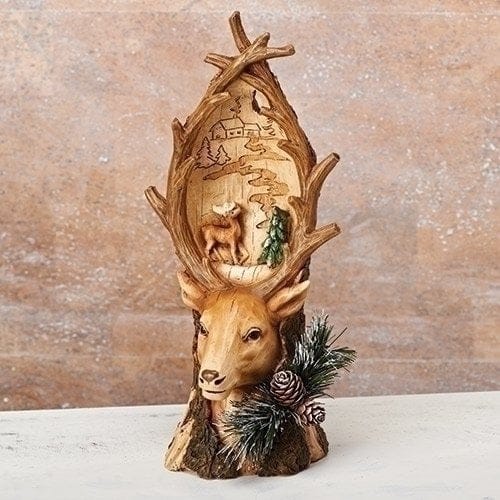 12 inch Deer Head W/Carved Scene - Shelburne Country Store