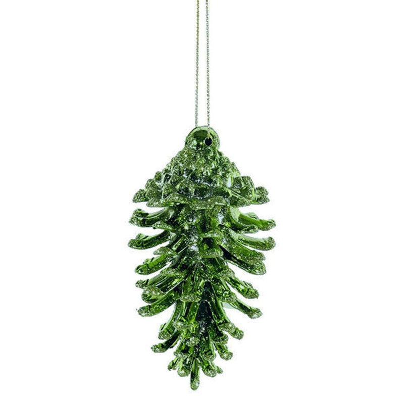 3 Count Glittered Natural Pinecone Ornament - Green - Shelburne Country Store