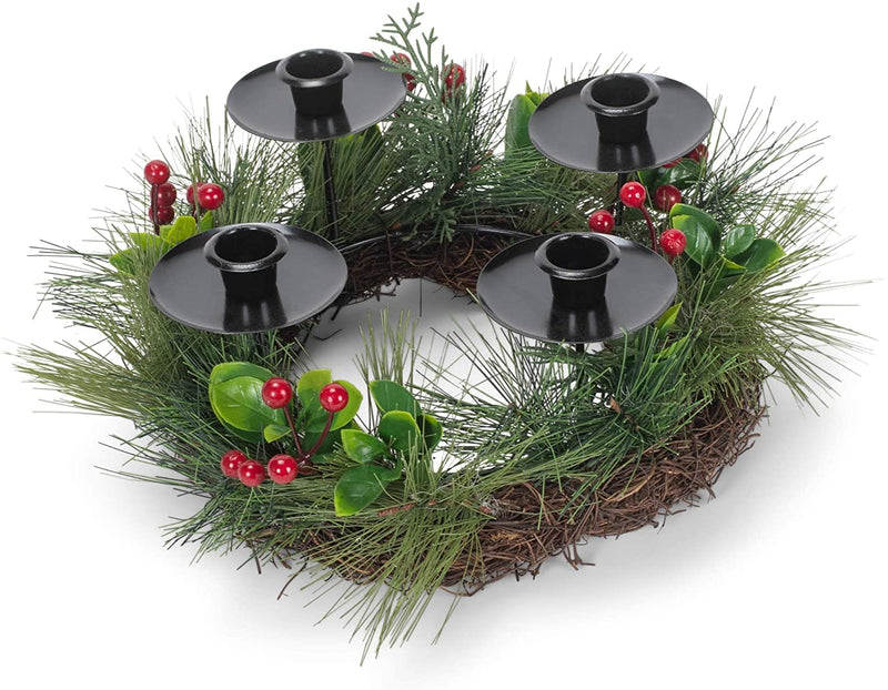 Advent Wreath with Metal Candle Holder - Pine with Berries - Shelburne Country Store