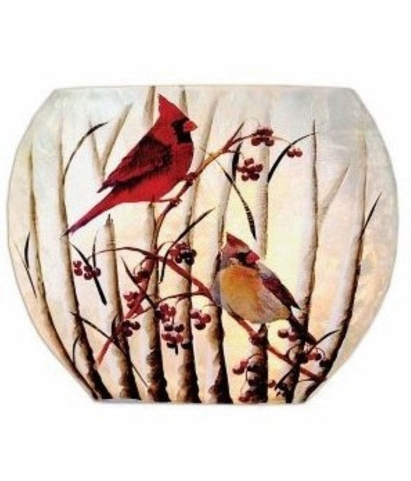 7 Inch Oval Lighted Vase - Birch and Cardinals - - Shelburne Country Store