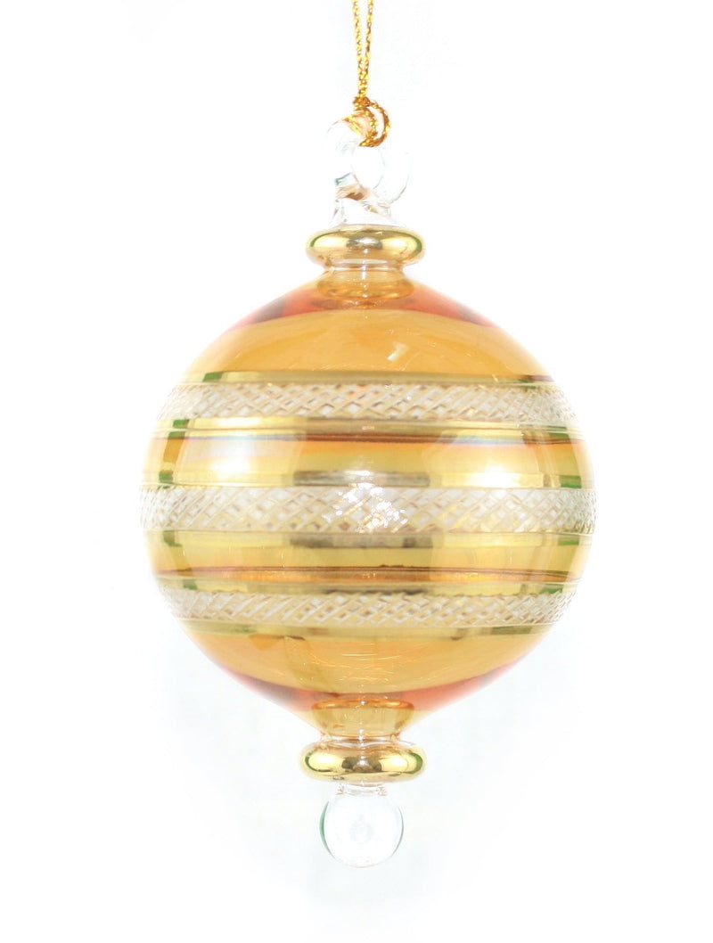 Crystal Gold Etched Banded Globe -  Christmas Red - Shelburne Country Store