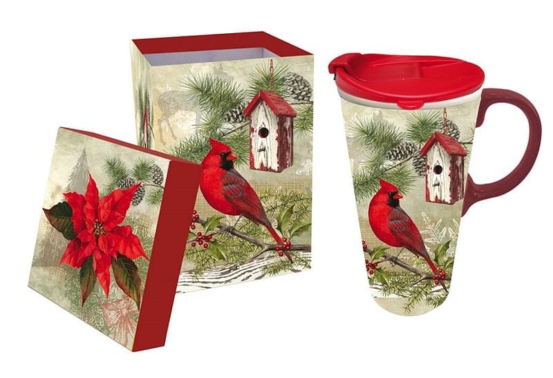 Ceramic Travel Cup w/Box, 17 oz - Rustic Garden Holly - Shelburne Country Store