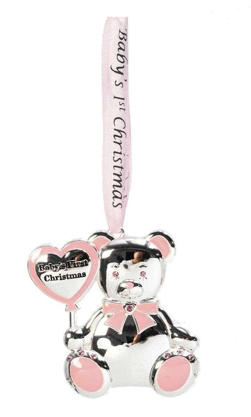 Silver Plated Baby Ornament - Pink Teddy Bear - Shelburne Country Store