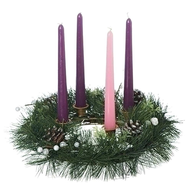 14 Inch Brass Advent Wreath With Pine - Shelburne Country Store