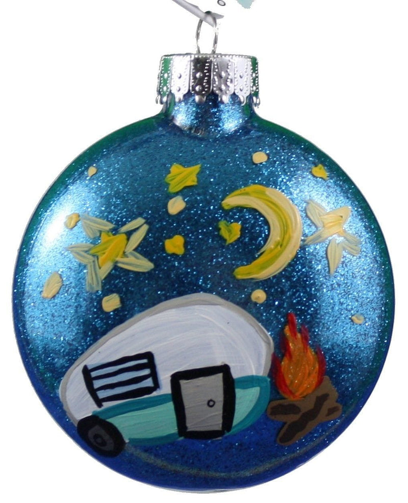 Hand Painted Glass Happy Camper Ornament - Shelburne Country Store