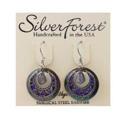 Amethyst Circle With Flower Purple Stone Earring - Shelburne Country Store