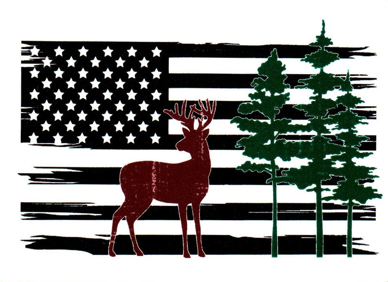 American Flag With Deer And Trees Sticker - Shelburne Country Store