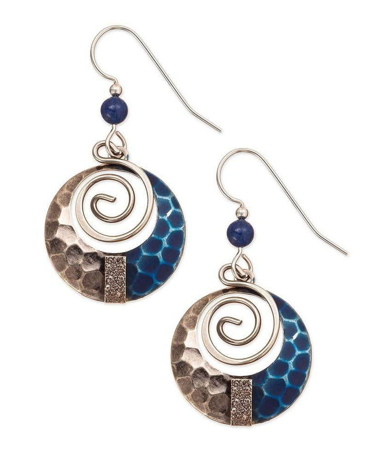 Navy And Antique Silvertone Circle Dangle Earrings - Shelburne Country Store