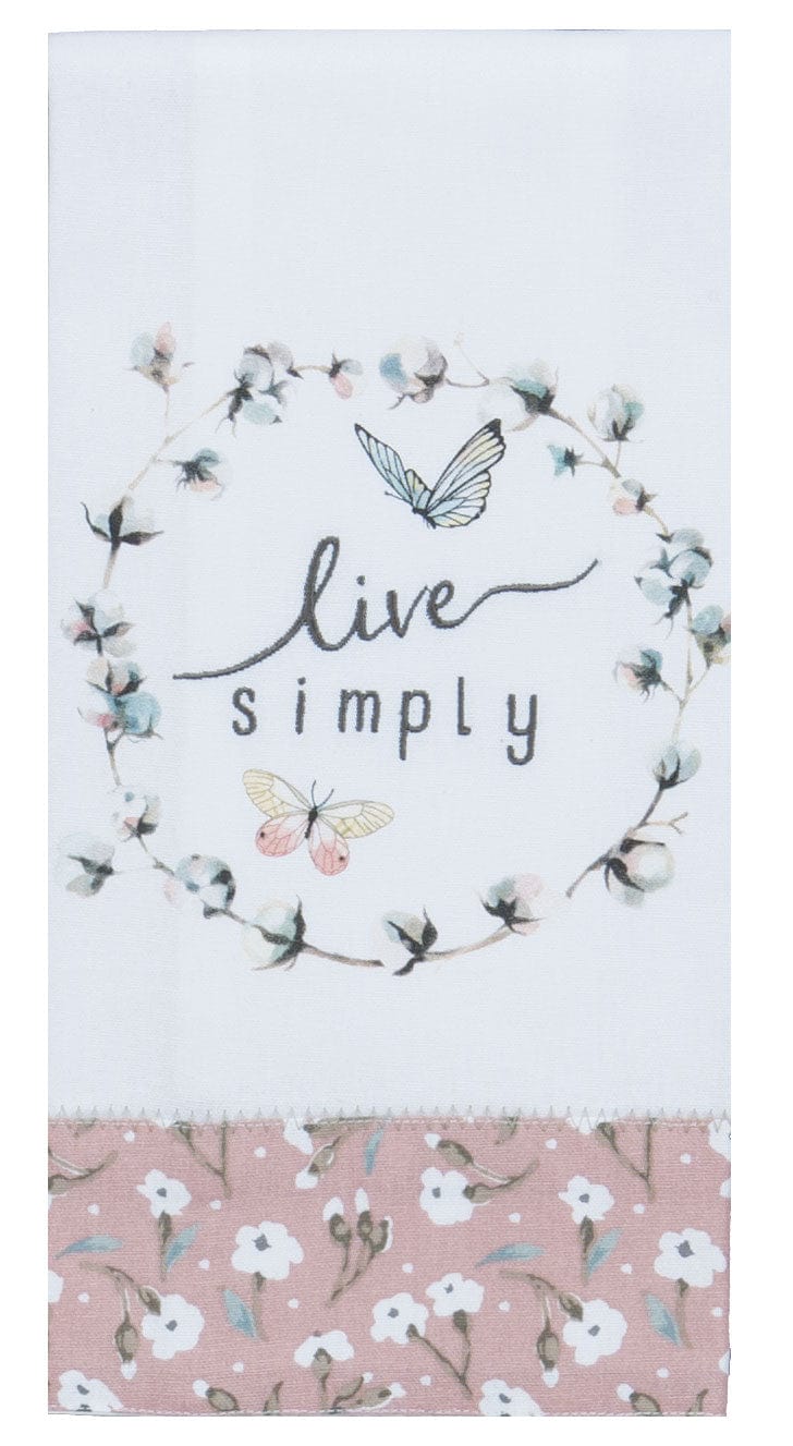 Handmade Blush Live Simply  Embroidered Tea Towel - Shelburne Country Store