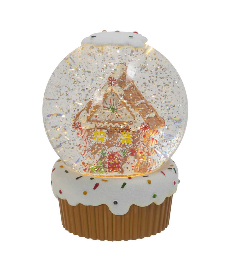 Lighted Cupcake With Gingerbread House Waterglobe - - Shelburne Country Store