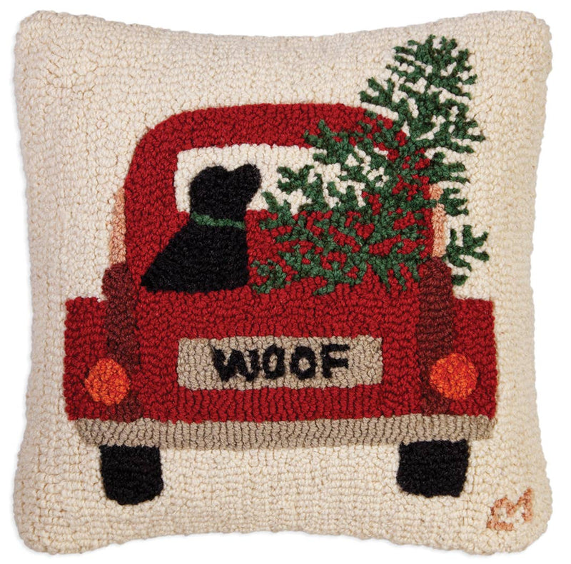 Truck With Christmas Tree And Lab Christmas Pillow - Shelburne Country Store