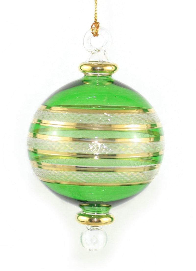 Crystal Gold Etched Banded Globe -  Christmas Red - Shelburne Country Store