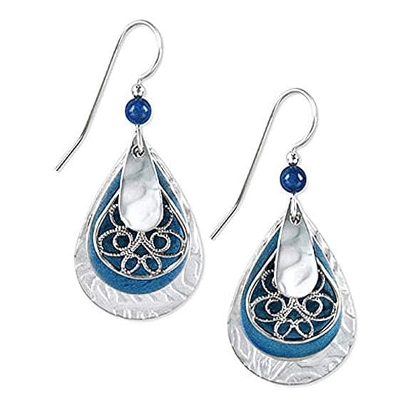 Blue And Silver Tone Teardrop Dangle Earrings - Shelburne Country Store
