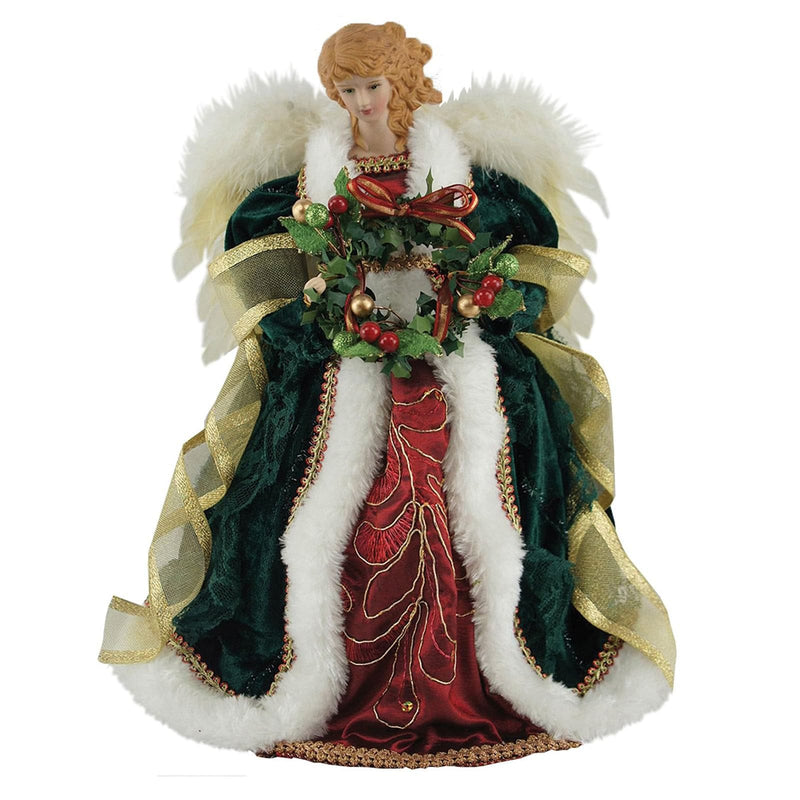 Burgundy and Evergreen Angel with Holly Wreath - 12 inch - Shelburne Country Store