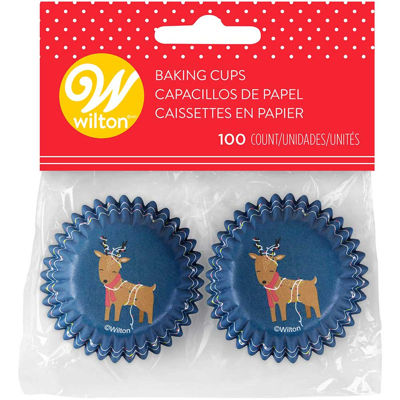 100pk Disposable Reindeer Holiday Baking Cups Blue - Shelburne Country Store